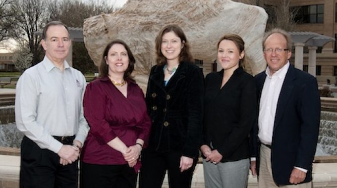 Posed photo of Marc Sollosy, Emily S. Kinsky, Kristina Drumheller, Meagan Brock and Nicholas Gerlich, all of West Texas A&M University